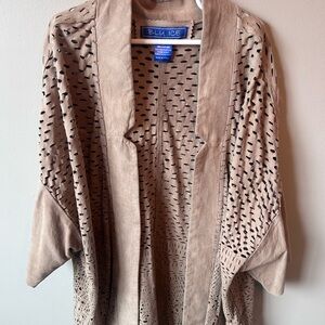 Blu Ice 100% Leather Taupe Open-Front Kimono style Cardigan